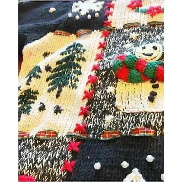 Vtg Christmas Sweater Designers Originals Studio Patchwork Embroidered EUC PM - Picture 11 of 16